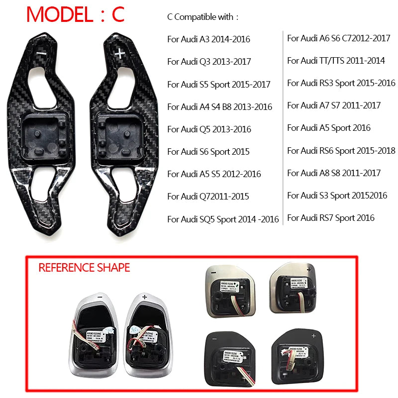 Carbon Fiber Steering Wheel Paddle Shifters for Audi A3 A4 A5 A6 A7 A8 S3 S4 S5 S6 S8 RS3 RS4 RS5 Q3 Q5 Q7 TT R8